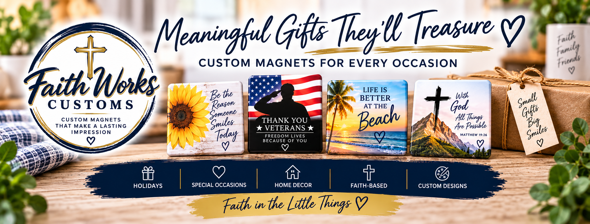 Faith Works Customs magnet design inspiration for holidays, home decor, special occasions, and faith-based gifts